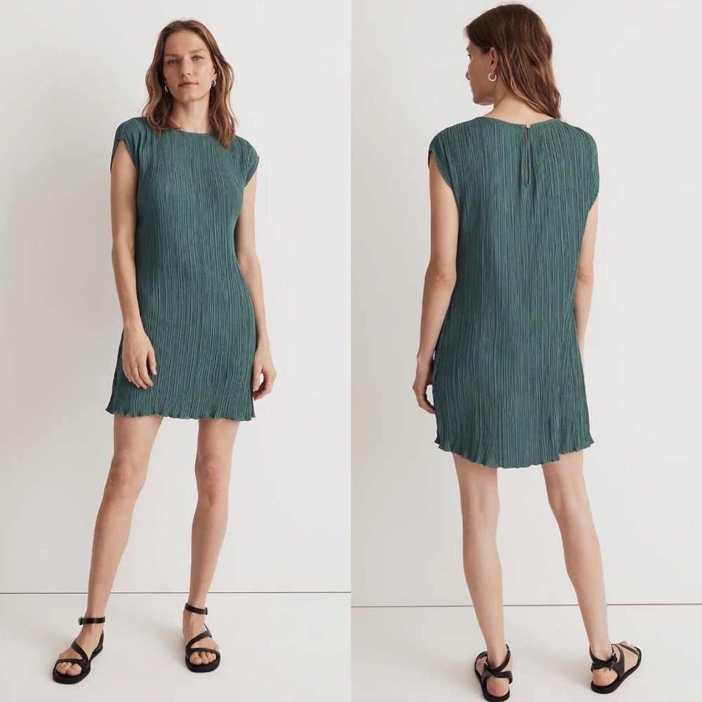 Madewell SZ 4 NWT Plissé Mini Tee Dress Spruce